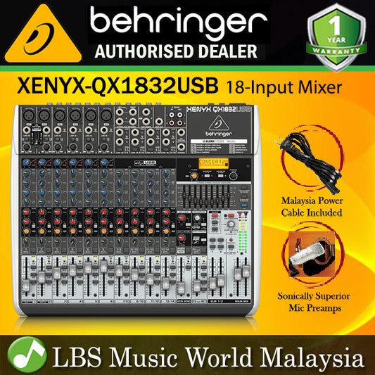 Behringer XENYX-QX1832USB Premium 18 Input Portable Mixer with USB Audio Interface (QX1832)