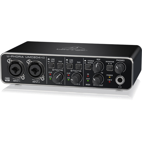 Behringer UMC-204HD 2 X 4 USB Audio MIDI interface with MIDAS Mic Preamp (UMC204HD UM 204HD)