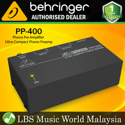 Behringer Microphono PP-400 Phono Pre Amplifier Ultra Compact Phono Preamp Preamplifier with Stereo RCA Input (PP400 PP 400)