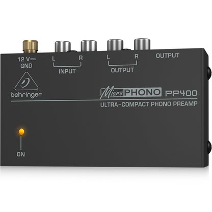 Behringer Microphono PP-400 Phono Pre Amplifier Ultra Compact Phono Preamp Preamplifier with Stereo RCA Input (PP400 PP 400)