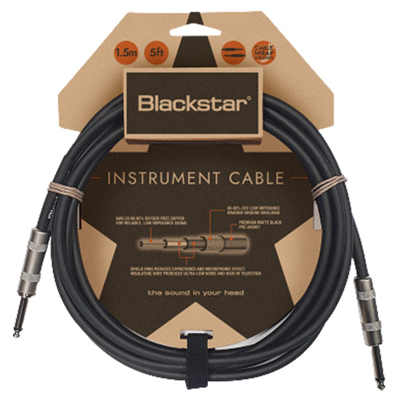 Blackstar CABLE-STD-1M-SS 1.5M Straight 1/4 Inch Jack To Straight 1/4 Inch Jack Standard Instrument Cable Heavy Duty Nickel Plated Connectors Straight to Straight