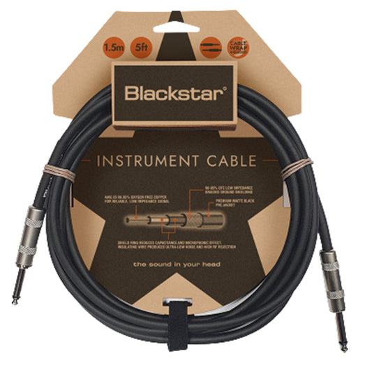 Blackstar CABLE-STD-1M-SS 1.5M Straight 1/4 Inch Jack To Straight 1/4 Inch Jack Standard Instrument Cable Heavy Duty Nickel Plated Connectors Straight to Straight