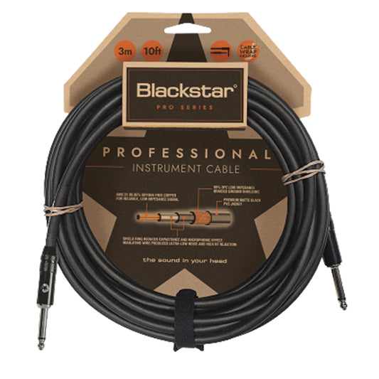 Blackstar CABLE-PRO-3M-SS 3M Straight 1/4Inch Jack To Straight 1/4 Inch Jack Professional Instrument Cable With Heavy Duty Nickel Plated Connectors Straight to Straight