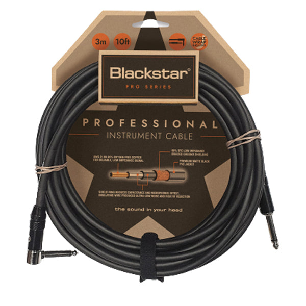 Blackstar CABLE-PRO-3M-SA 3M Straight 1/4 Inch Jack With Angled 90˚ 1/4 Inch Jack Professional Instrument Cable Heavy Duty Nickel Plated Connectors Straight To Angled