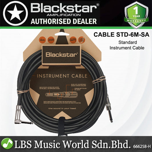 Blackstar CABLE-STD-6M-SA 6M Straight 1/4 Inch Jack To Angled 90˚ Angle 1/4 Inch Jack Standard Instrument Cable Heavy Duty Nickel Plated Connectors Straight to Angled