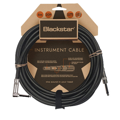 Blackstar CABLE-STD-6M-SA 6M Straight 1/4 Inch Jack To Angled 90˚ Angle 1/4 Inch Jack Standard Instrument Cable Heavy Duty Nickel Plated Connectors Straight to Angled