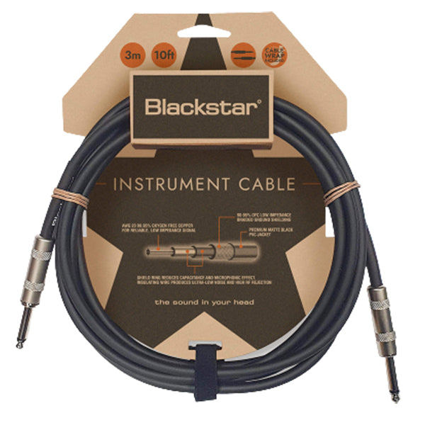 Blackstar CABLE-STD-3M-SS 3.0M Straight 1/4 Inch Jack To Straight 1/4 Inch Jack Standard Instrument Cable With Heavy Duty Nickel Plated Connectors Straight to Straight