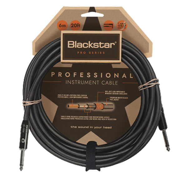 Blackstar CABLE-PRO-6M-SS 6M Straight 1/4 Inch Jack With Straight 1/4 Inch Jack Professional Instrument Cable Heavy Duty Nickel Plated Connectors Straight To Straight