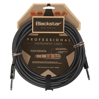 Blackstar CABLE-PRO-6M-SS 6M Straight 1/4 Inch Jack With Straight 1/4 Inch Jack Professional Instrument Cable Heavy Duty Nickel Plated Connectors Straight To Straight