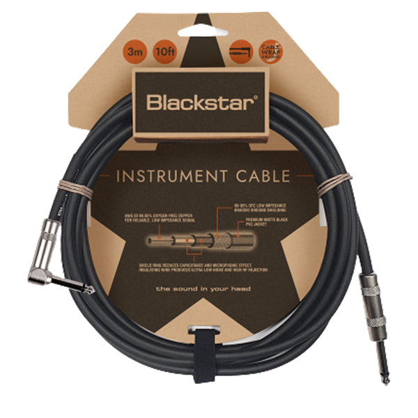 Blackstar CABLE-STD-3M-SA Blackstar 3M Straight 1/4 Inch Jack To Angled 90˚ Angle 1/4 Inch Jack Standard Instrument Cable Heavy Duty Nickel Plated Connectors Straight to Angled