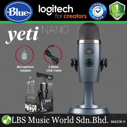 Blue Microphones Yeti Nano Premium Dual Pattern USB Mic Blue Voice with Cable and Adapter - Shadow Grey
