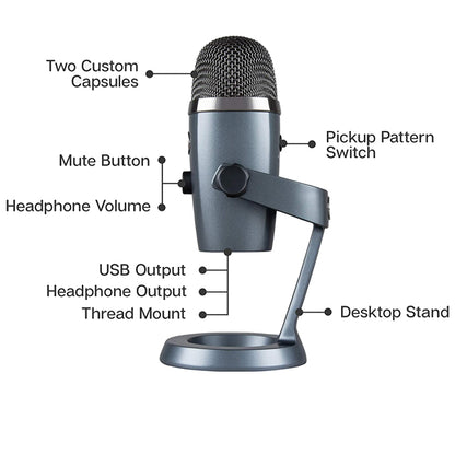 Blue Microphones Yeti Nano Premium Dual Pattern USB Mic Blue Voice with Cable and Adapter - Shadow Grey