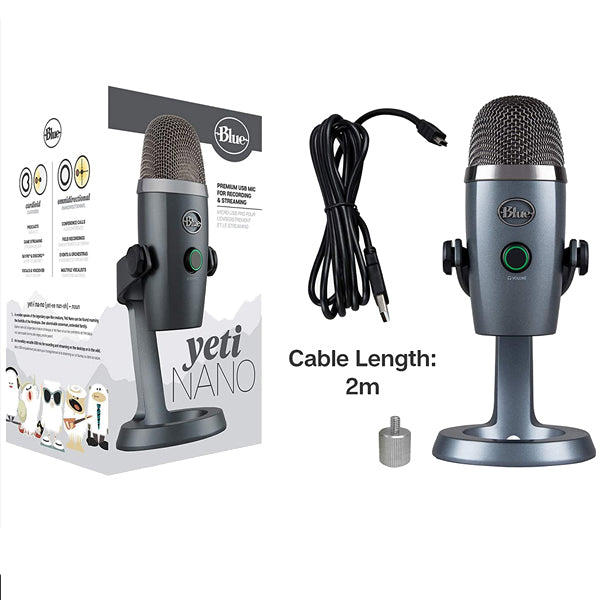 Blue Microphones Yeti Nano Premium Dual Pattern USB Mic Blue Voice with Cable and Adapter - Shadow Grey