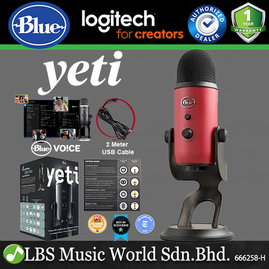 Blue Microphones Yeti USB Mic with Cable Professional Recording - Satin Red
