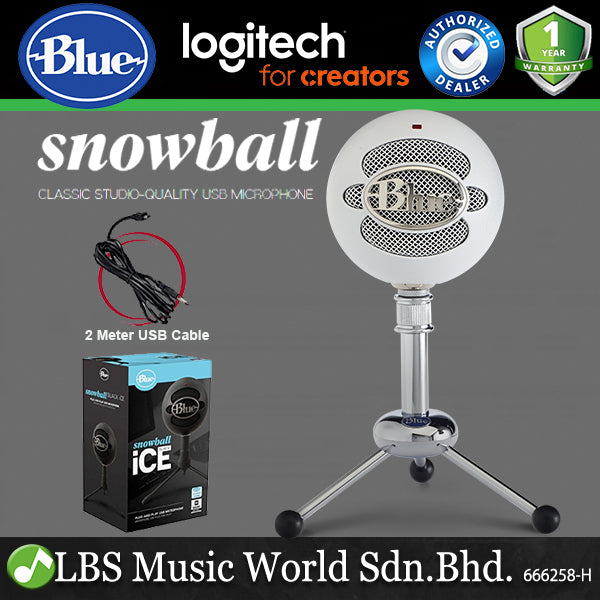 Blue Microphones Snowball USB Mic With Stand and Cable - Textured White