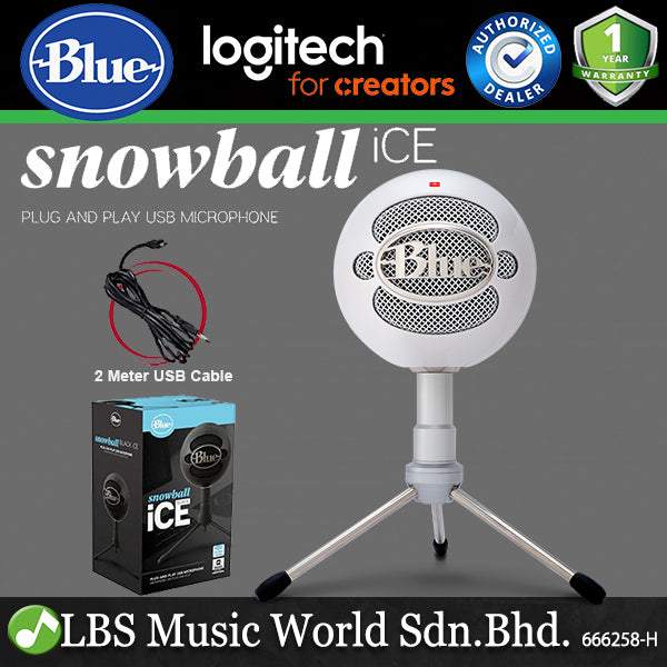 Blue Microphones Snowball Ice Plug and Play USB Cardioid Condenser Mic with Stand and Cable - White