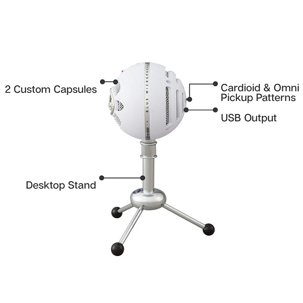 Blue Microphones Snowball Ice Plug and Play USB Cardioid Condenser Mic with Stand and Cable - White