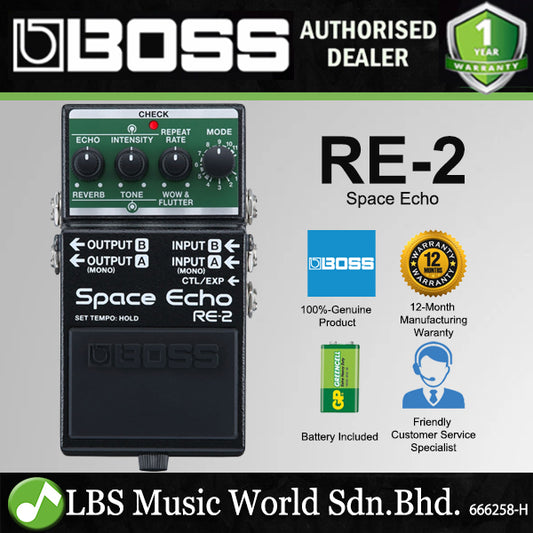 Boss RE-2 Space Echo Tape Delay and Spring Reverb Guitar Effects Pedal (RE2 RE 2)