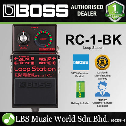 Boss RC-1 Loop Station Stereo Looper Guitar Effect Pedal - Black Edition (RC1 RC 1)