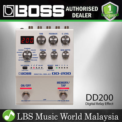 Boss DD-200 Digital Delay Pedal MIDI Guitar Effects with 12 Delay Modes (DD200 DD 200)