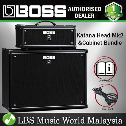 Boss Katana Head MKII Amp with Katana Cabinet 212 Guitar Speaker Amplifier Bundle Set