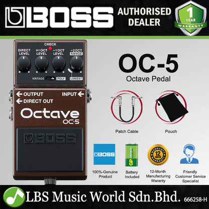 Boss OC-5 Octave Pedal Polyphonic Guitar or Bass Octave Effect Pedal with Mono or Poly Mode (OC5 OC 5)
