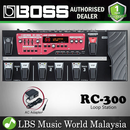 Boss RC-300 Loop Station Effect 3-track Looper Pedal Package with Controllable Stereo (RC300 RC 300)