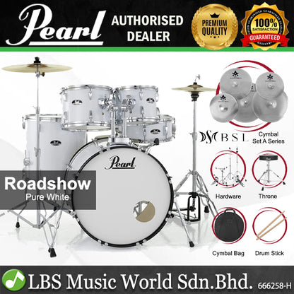 Pearl RS525SB/C Roadshow 5 Pieces Drum Set Package with BSL A Series Cymbals (RS525SB Roadshow)