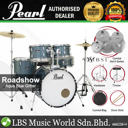Pearl RS525SB/C Roadshow 5 Pieces Drum Set Package with BSL A Series Cymbals (RS525SB Roadshow)