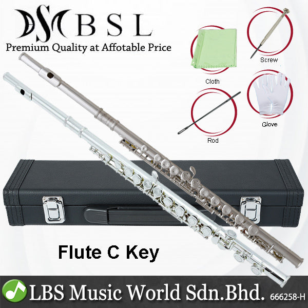 BSL Flute C Key for Beginner Student with Case and Acessories - Nickel / Silver