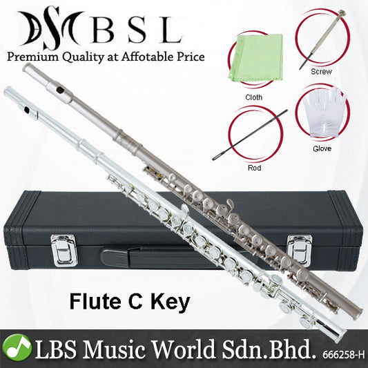 BSL Flute C Key for Beginner Student with Case and Acessories - Nickel / Silver
