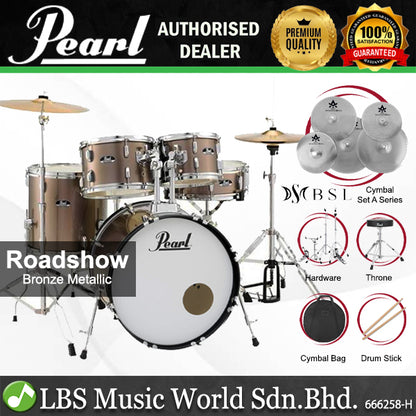 Pearl RS525SB/C Roadshow 5 Pieces Drum Set Package with BSL A Series Cymbals (RS525SB Roadshow)