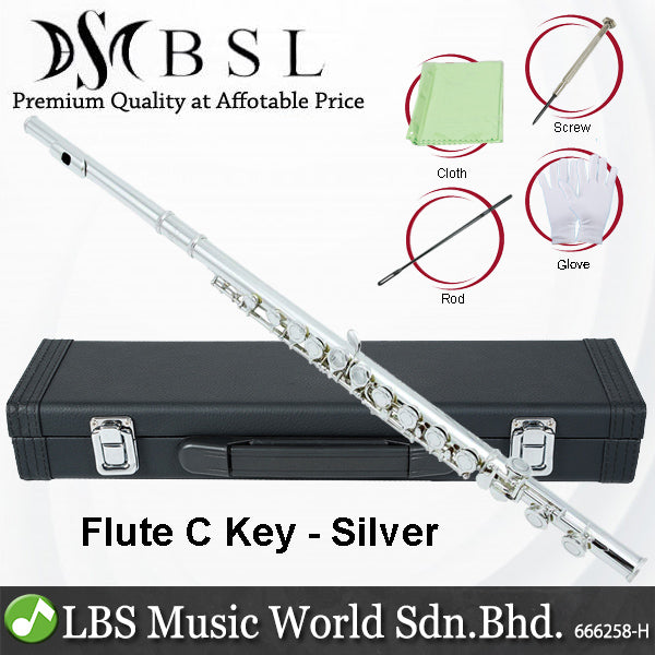 BSL Flute C Key for Beginner Student with Case and Acessories - Nickel / Silver