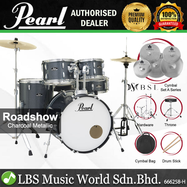 Pearl RS525SB/C Roadshow 5 Pieces Drum Set Package with BSL A Series Cymbals (RS525SB Roadshow)