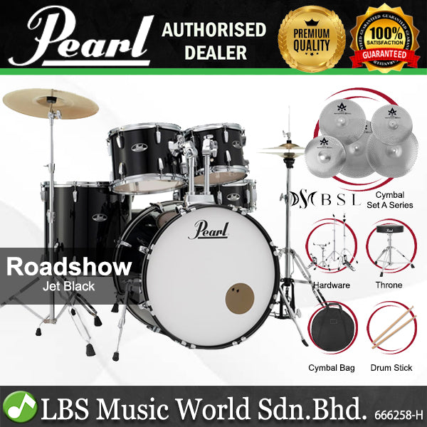 Pearl RS525SB/C Roadshow 5 Pieces Drum Set Package with BSL A Series Cymbals (RS525SB Roadshow)
