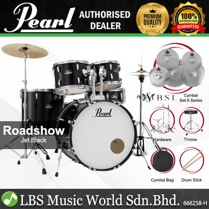 Pearl RS525SB/C Roadshow 5 Pieces Drum Set Package with BSL A Series Cymbals (RS525SB Roadshow)