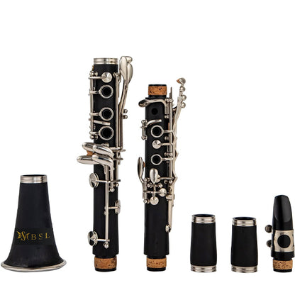 BSL Bb Clarinet B Flat Woodwind Black Ebonite for Beginner