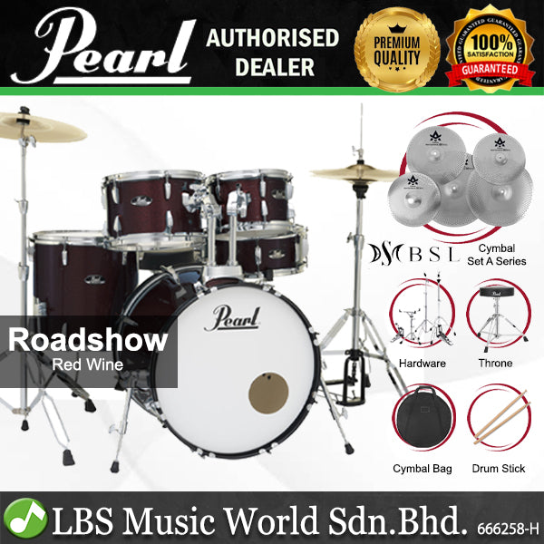 Pearl RS525SB/C Roadshow 5 Pieces Drum Set Package with BSL A Series Cymbals (RS525SB Roadshow)