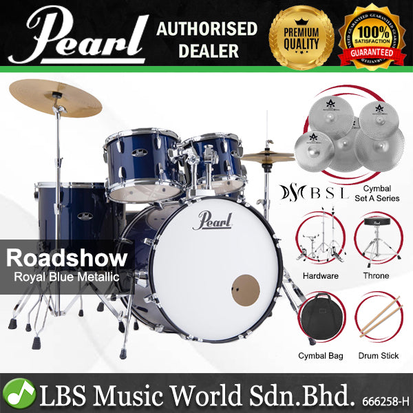 Pearl RS525SB/C Roadshow 5 Pieces Drum Set Package with BSL A Series Cymbals (RS525SB Roadshow)