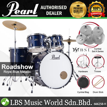 Pearl RS525SB/C Roadshow 5 Pieces Drum Set Package with BSL A Series Cymbals (RS525SB Roadshow)