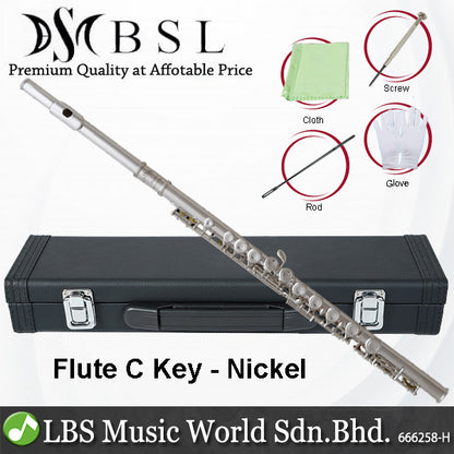 BSL Flute C Key for Beginner Student with Case and Acessories - Nickel / Silver