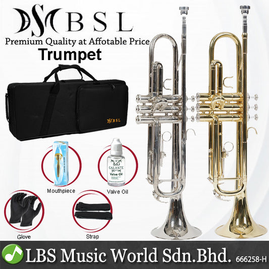 BSL Bb Trumpet Instrument B Flat Three Tone Gold Plated and Nickel for Beginner with Case