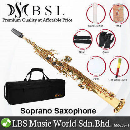 BSL Soprano Saxophone B Flat Split Pipe Wind Instrument with Case - Lacquer