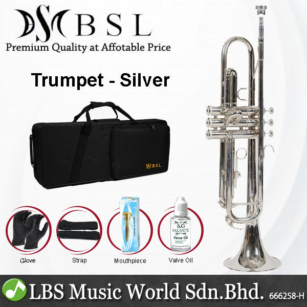 BSL Bb Trumpet Instrument B Flat Three Tone Gold Plated and Nickel for Beginner with Case