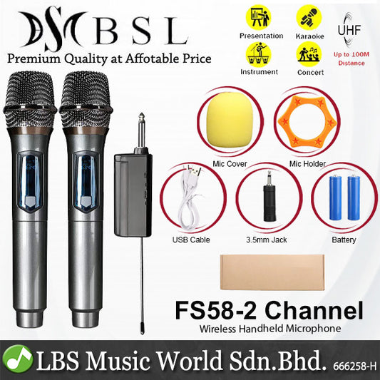 BSL FS58 Rechargeable Wireless Handheld Microphone with Mic Receiver