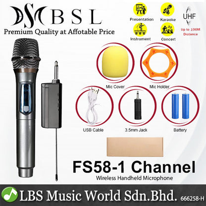 BSL FS58 Rechargeable Wireless Handheld Microphone with Mic Receiver