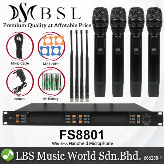 BSL FS8801 4 Channel Handheld Wireless Microphone Systems with Adjustable Mic Frequency