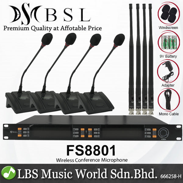 BSL FS8801 4 Channel Wireless Conference Microphone System with UHF Gooseneck Desktop Mic