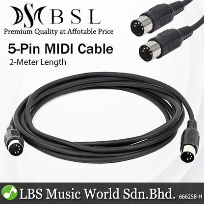 BSL 5 Pin MIDI Cable 2 Meter Male to Male DIN connector for Digital Keyboard Piano Audio Interface Synthesizer