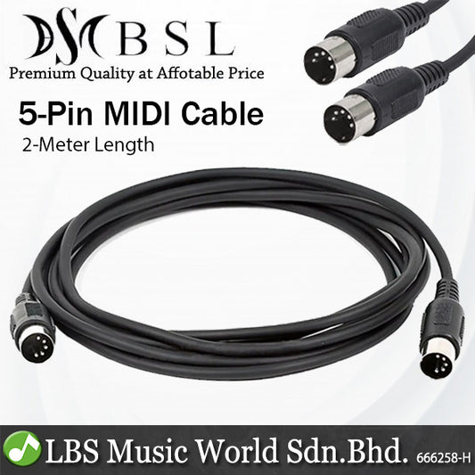 BSL 5 Pin MIDI Cable 2 Meter Male to Male DIN connector for Digital Keyboard Piano Audio Interface Synthesizer